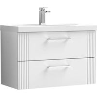 Nuie Deco Satin White 800mm Wall Hung 2 Drawer Vanity Unit and Curved Ceramic Basin - DPF195G