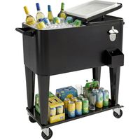 Carrello Frigo 76L con Ripiano, Apribottiglie e Raccoglitore Tappi, in Plastica e Acciaio, 91x39x84.5 cm, Nero