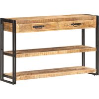 Vidaxl – Buffet en bois massif de manguier brut 120x30x75 cm – 2 tiroirs et 2 étagères – Finition naturelle et cadre en fer – Meuble de rangement élégant