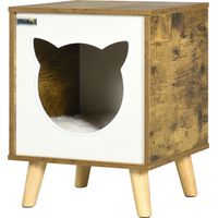 Caseta de madera para gatos con cojín lavable y patas elevadas 34x34x44,5 cm