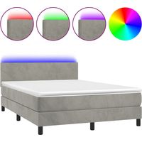 Estructura de cama LED con somier cabecero colchón y cubrecolchón 140x200 cm tejido de terciopelo gris claro TDL0207843