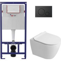 Pack WC Bastidor SAT + WC sin brida Ceramia PixL con asiento SoftClose + placa negra (STCEPXWT03-IN)