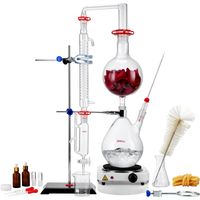 VEVOR Kit de destilación de aceite esencial de 28 piezas, aparato de destilación de 2000 ml, kit de destilación de cristalería de laboratorio Boro 3,3 con placa calefactora de 1000 W