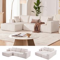 Canapé d'angle 3 places avec fonction lit, canapé modulable en l pour salon, convertible moderne avec 5 coussins, 273L x 176P x 57H cm, beige