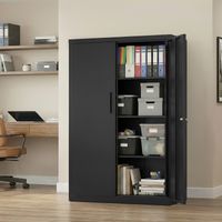 Songmics – Armoire d'atelier en acier noir 80 x 40 x 140 cm – 2 portes verrouillables – 3 étagères réglables – Rangement sécurisé pour bureau