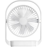Ventilateur de bureau USB 2000 mAh rechargeable, 4 vitesses, avec éclairage LED,blanc