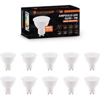 Europalamp – Lot de 10 ampoules LED GU10 7W – Blanc froid 6000K – Angle 110° – Lumens 560 – Non dimmable – Classe énergétique A+