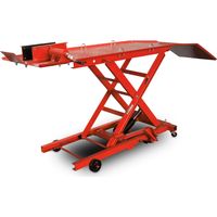 Bituxx Motorrad Scheren Hebebühne Motorradheber Motorradbühne Lift Hydraulisch mit Fußpumpe, 360 kg Belastbar, Werkstattbühne mit Radsicherung und Auffahrrampe Rot