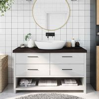 Comptoir de salle de bain marron foncé bois massif traité