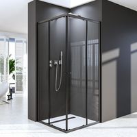 Schwarzer Duschkabine 100x100 cm Schiebetür Eckeinstieg Duschabtrennung mit Doppel Schiebetüren aus 6mm ESG Sicherheitsglas, Duschwand Höhe 185cm