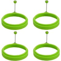 Lot de 4 Silicone Anneaux d'oeufs - Moules à Crêpes Antiadhésif - Ronde Moule de Cuisson avec poignée pour Friture (Vert)