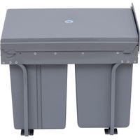Poubelle tri sélectif 3 compartiments avec rails, 3 conteneurs déchets gris