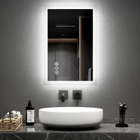 EMKE Blue Atmosphere Light LED Illuminated Bluetooth Bathroom Mirror with Shaver Socket 40X60cm Two Colour Dimmable Defog Mirror