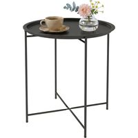 Tavolino da giardino in acciaio con vassoio rimovibile e gambe pieghevoli, Ø46x50 cm, nero