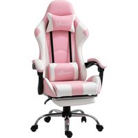 Gaming Stuhl Ergonomischer BĂĽrostuhl mit KopfstĂĽtze Massage-Lendenkissen FuĂźstĂĽtze Drehbarer Gamer Stuhl PC Stuhl mit Verbindungsarmlehnen, Wippfunktion Rosa