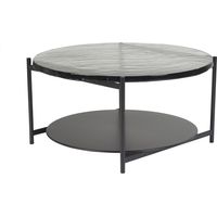 Table basse ronde avec double plateau en verre recyclé et métal noir D85 cm WELLE