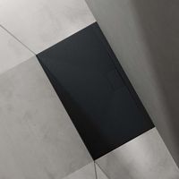 doporro Duschtasse Duschwanne 70x120x3 flach Mineralguss in Anthrazit DIN-Anschlüsse für bodengleiche Montage geeignet Geoma07