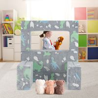 Canapé de Jeu 2 Places pour Enfants Canapé Modulaire Phosphorescent Canapé Pliable 3 en 1 Housse en Flanelle Dinosaure Gris