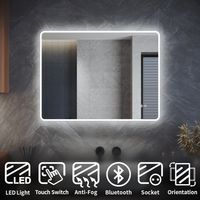 ELEGANT Bathroom LED Mirror 800 x 600 mm Acrylic Framed Bluetooth Bathroom Mirror with Shaver Socket, Demister Pad, Hook, Adjustable Brightness, Horizontal/Vertical