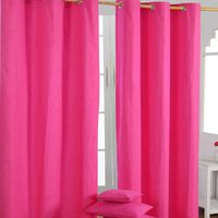 HOMESCAPES Cotton Plain Hot Pink Ready Made Eyelet Curtain Pair, 117 x 137 cm