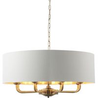 Endon Highclere Plafonnier suspendu à un seul abat-jour, plaque en laiton antique, tissu blanc vintage