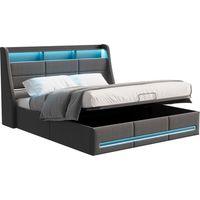 FOERPL-Großes Bett 160 x 200 cm mit Stauraum, LED-Beleuchtung und USB-Anschluss, gepolstertes Bettgestell 160 x 200 cm mit hydraulischem Stauraum und Lattenrost, gepolstertes Kopfteil mit Stauraum, Do