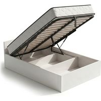 Cama con canapé abatible 100x200 cm somier elevable de metal y colchón de muelles Blanco
