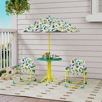 Table pique-nique chaises enfants parasol, vert