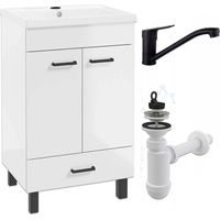 Meuble de Salle de Bain avec Lavabo - 50x40 cm - Blanc Brillant - Élégant et Pratique