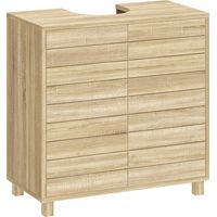 Mueble Bajo Lavabo con Estante Ajustable Puertas de Listones y Apertura por Presión para Lavabo con Pedestal o Pared