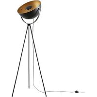 Lindby – Lampadaire trépied métal noir avec abat-jour hémisphérique doré – Design moderne pour salon et salle à manger – Éclairage chaleureux