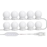 Kit di luci a LED per specchio da toeletta, con 10 lampadine regolabili, 10 livelli di luminosità e 3 modalità di illuminazione, tipo USB, bianco - White-INHHUB