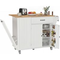 Desserte Îlot de Cuisine Portable Bealife Chariot de Service Mobile avec Plateau Rabattable Roulettes Rangements Latéraux Poubelle Dissimulée 100 x 81 x90 cm Blanc