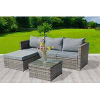 BIRCHTREE Garden Rattan Furniture Set Corner Sofa 4 Seaters Glass Coffee Table Patio RFS01 Grey