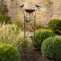 Vogeltränke Vogelbad Garten Schmetterling Braun Eisen Boden lackiert H 101,5 cm