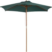 Parasol de jardin 2,5x2,3 m avec 6 baleines bois polyester vert foncé, protection UV pour terrasse extérieure