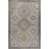 Tapis exterieur 190 x 290 cm, motif oriental, beige, gris, tissé robuste pour terrasse et jardin, structure résistante, entretien facile
