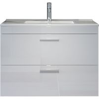 Meuble murale blanc brillant avec vasque en céramique Divone 81cm
