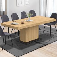 Mesa de comedor rectangular extensible EDEN 6-10 personas madera y base negra 160-200 cm
