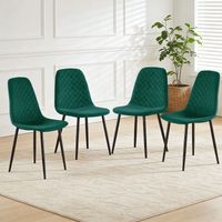 AINPECCA 4X Green Dining Chairs Velvet Padded Seat Metal Legs Kitchen Home Office UK