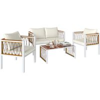 Gartenmöbel Set 4-teilig Polyrattan Lounge-Set mit Zweisitzer 2 Sessel Glastisch abnehmbar Kissen rutschfesten Matte