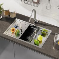 Cecipa Évier de Cuisine 1 Bac 70x44x21cm, Évier avec Egouttoir et Vasque, Évier à Encastrer en Acier Inoxydable 304 pour Cuisine, Brossé