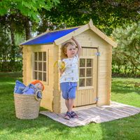 Casa de madera para niños exterior (sin piso) - Casetas de jardín para niños - 111 x 113x A121 cm (Tetto-colore azul) TIMBELA M570M-1