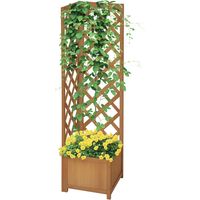 Wooden Planter with Corner Trellis, Freestanding Raised Garden Bed with Drainage Bottom, Outdoor Planter Box, Brown