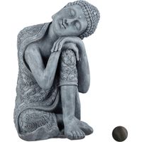 Relaxdays – Statue bouddha XL 60 cm en céramique – Résistante au gel et intempéries – Décoration pour jardin et salon – Tête inclinée