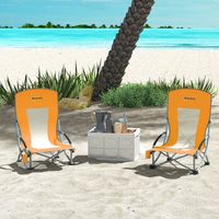 Lot de 2 sièges de plage pliables, chaises de camping légères avec sac de transport et porte-verre, 70 x 58 x 79 cm, orange