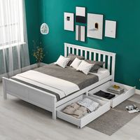 Double Bed with Storage 2 drawers 4ft6 Solid Pine Wood Bed For Adults, Kids, Teenagers 190x135cm