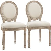 Set di 2 Sedie in Legno Vintage Retro con Rivestimento in Tessuto, 49x56x96cm, Bianco Panna