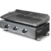 Brasero – Plancha à gaz 3 feux inox 7,5 kW – Plaque inox 5 mm – Surface de cuisson 67 x 34 cm – Cuisson homogène pour 8 à 10 convives