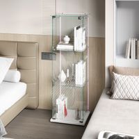 Vetrina in vetro con 4 ripiani - striscia LED integrata - libreria in vetro autoportante - vetrina LED - 40x35x123 cm - Bianco